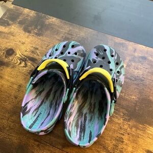 Crocs Classic All-Terrain Marbled Clogs navy/multi colorway.